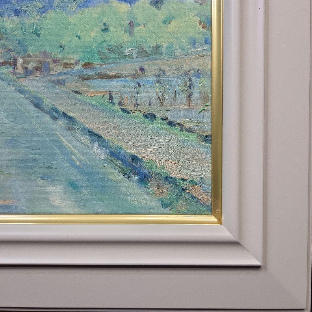 【美品】 肉筆油彩風景画 ホワイト額縁フレームつき「白馬連峰」6号サイズ