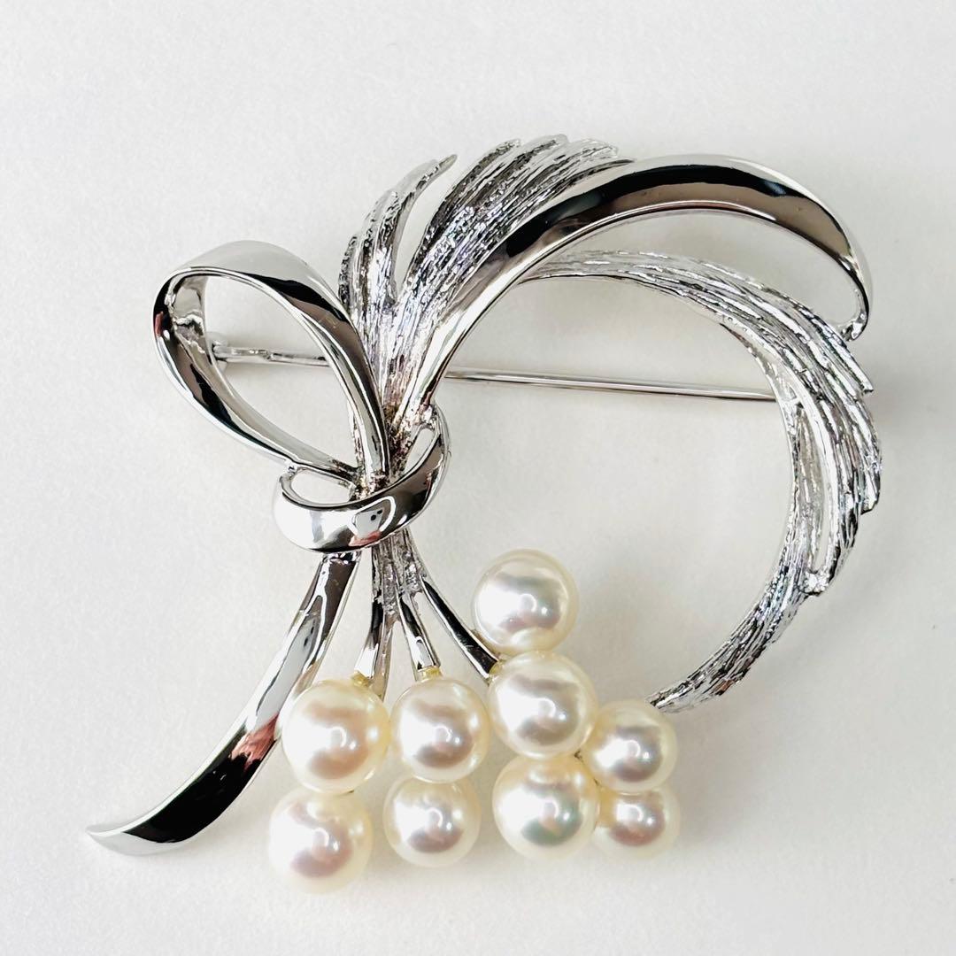 ミキモト 9粒 スズランモチーフ ブローチ シルバー