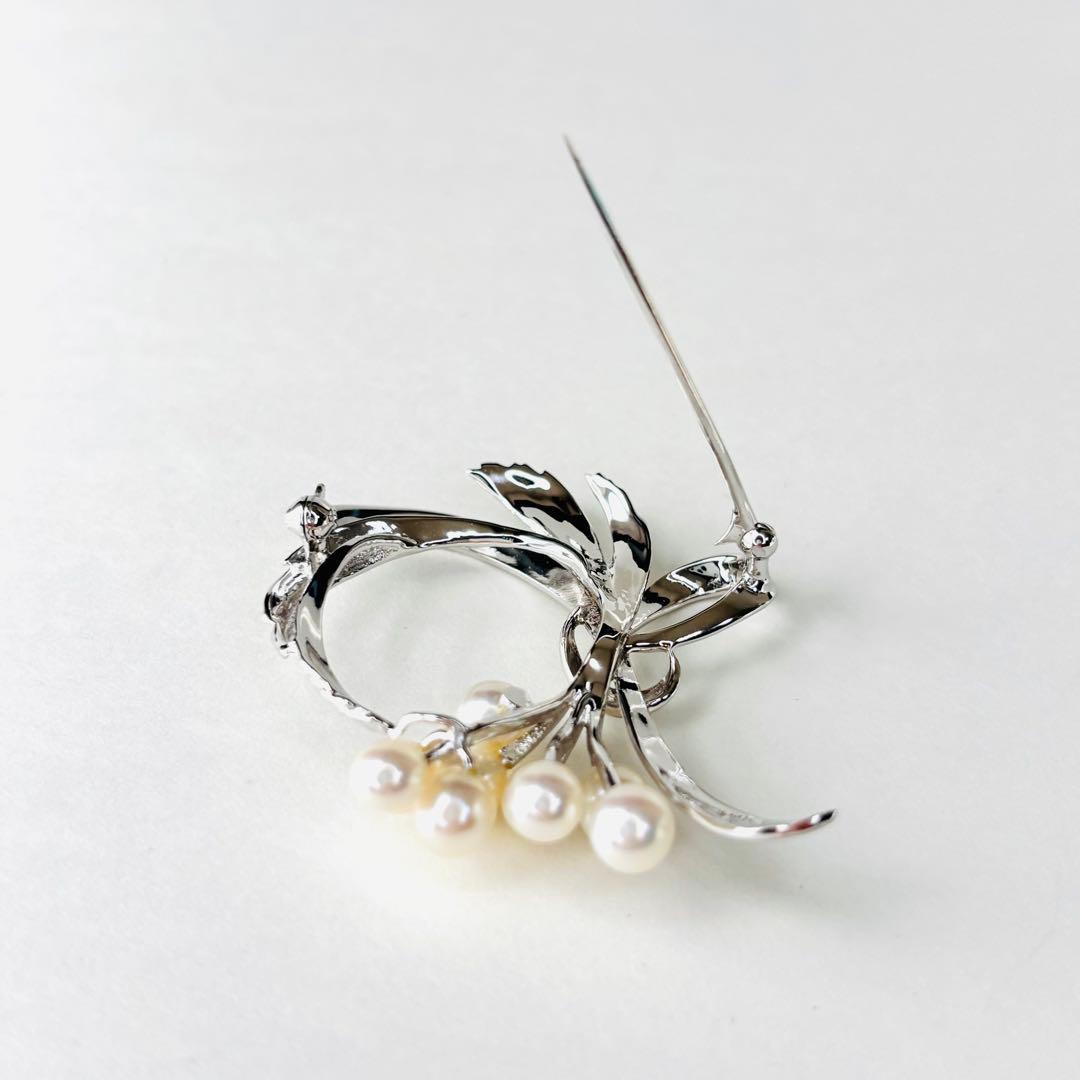 ミキモト 9粒 スズランモチーフ ブローチ シルバー