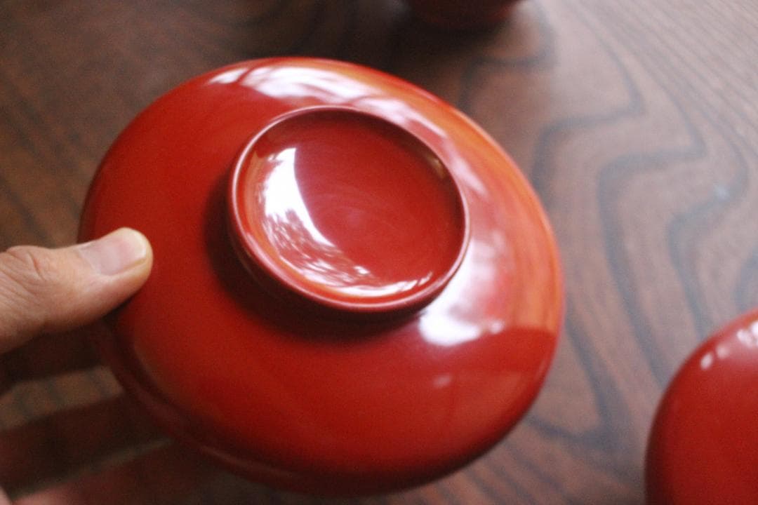 デッドストック！時代朱漆の美しい平椀＆壺椀セット（検輪島塗懐石椀茶道具