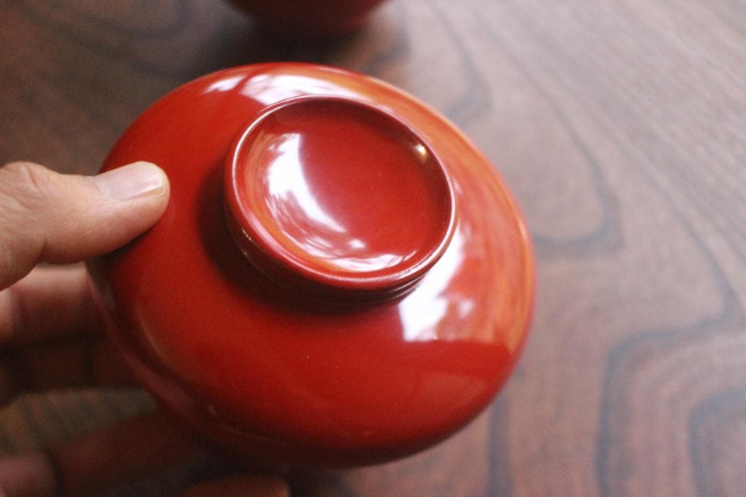 デッドストック！時代朱漆の美しい平椀＆壺椀セット（検輪島塗懐石椀茶道具