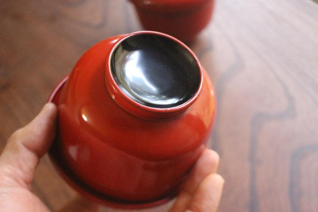 デッドストック！時代朱漆の美しい平椀＆壺椀セット（検輪島塗懐石椀茶道具