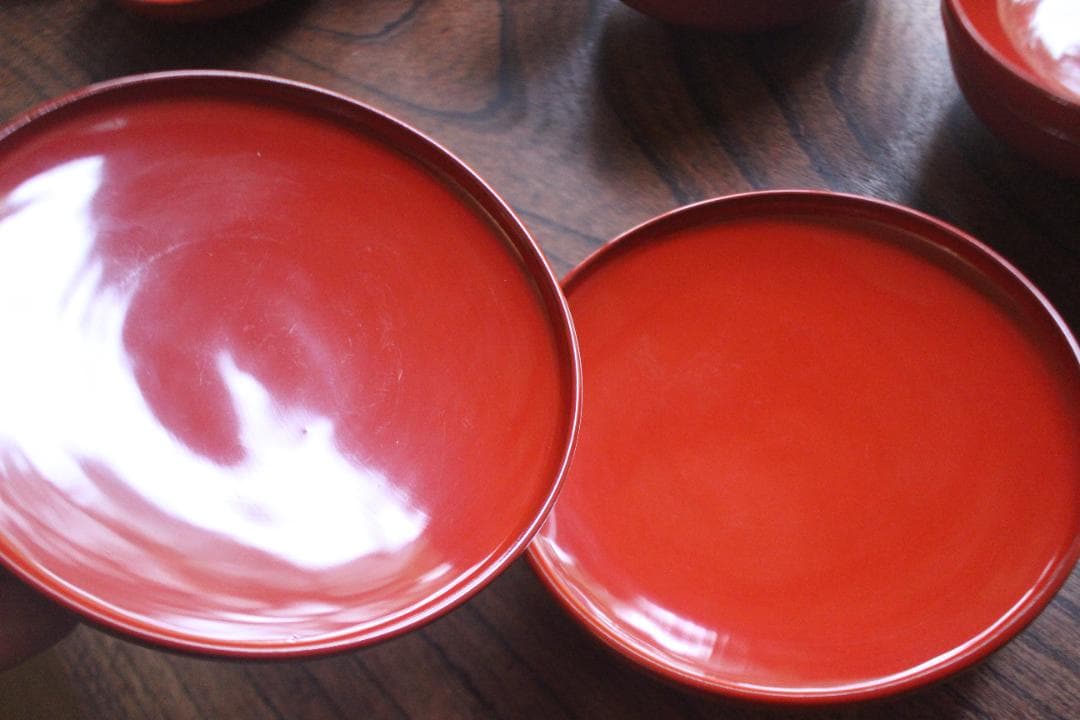 デッドストック！時代朱漆の美しい平椀＆壺椀セット（検輪島塗懐石椀茶道具