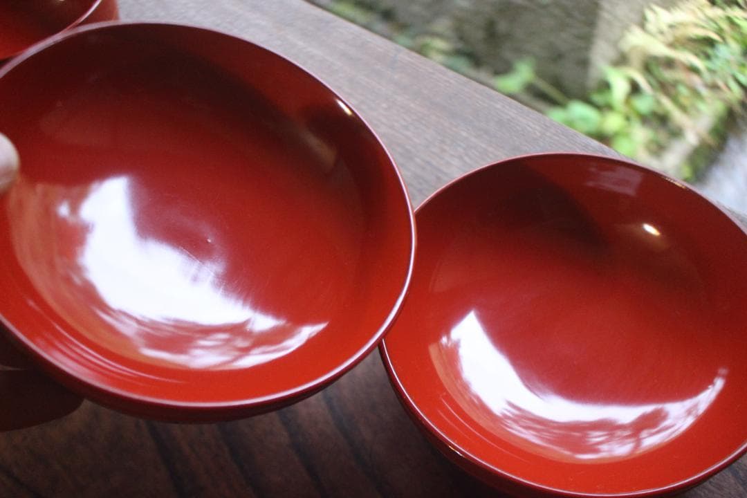 デッドストック！時代朱漆の美しい平椀＆壺椀セット（検輪島塗懐石椀茶道具