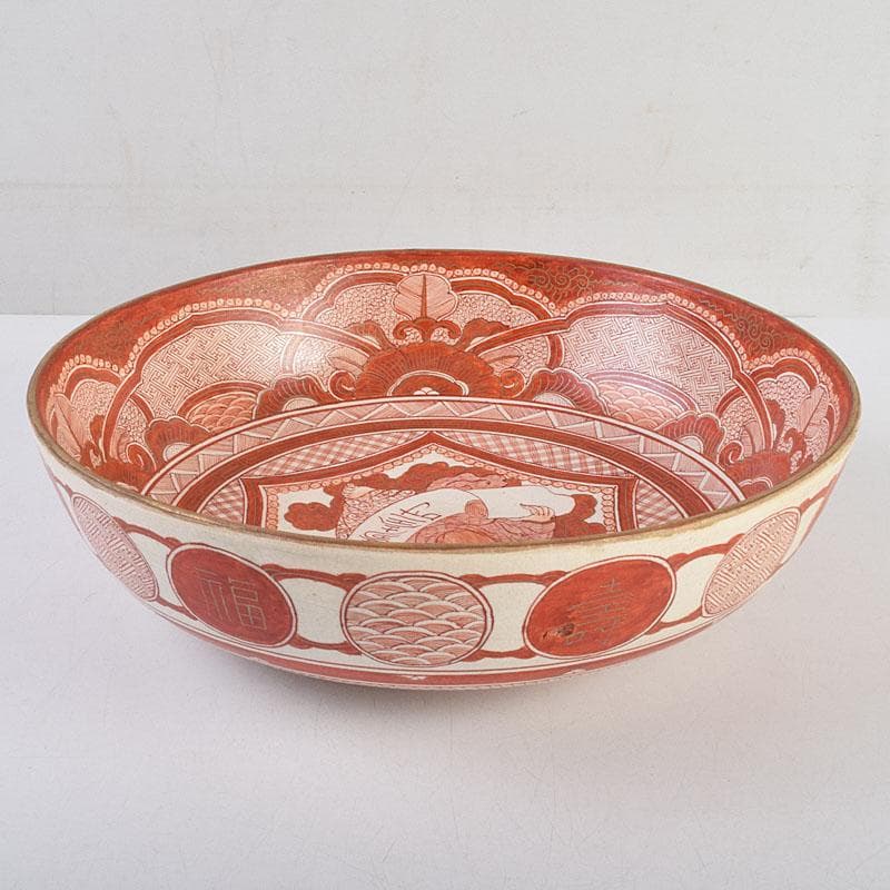 九谷焼　古九谷　八郎手　赤絵金彩　人物文　大鉢　時代箱付　D　R9433B