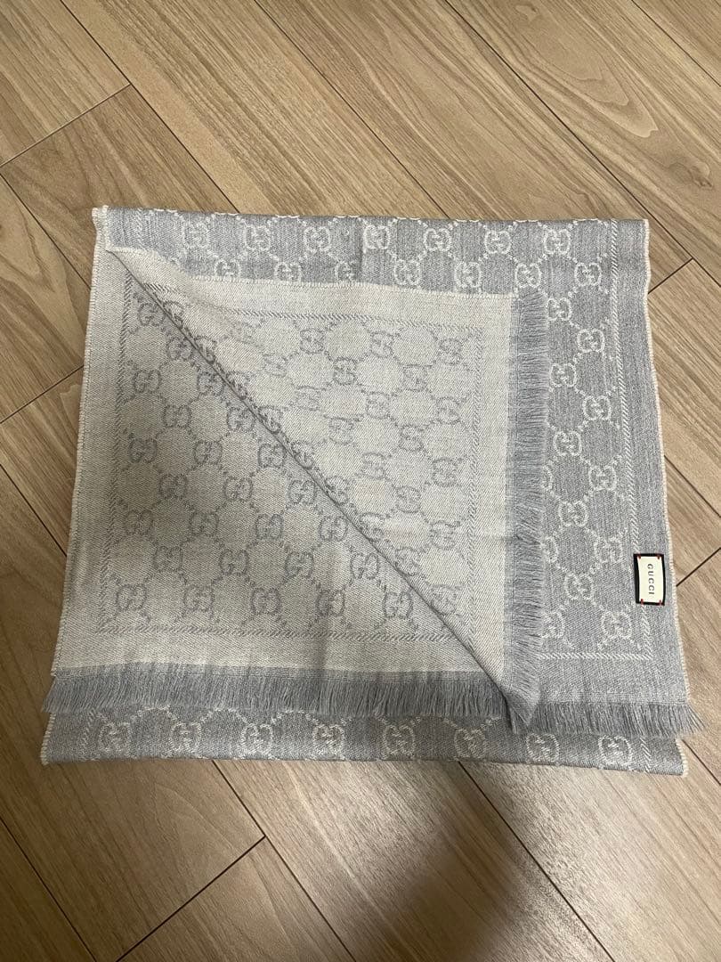 グレー GGパターン マフラー ウール混紡