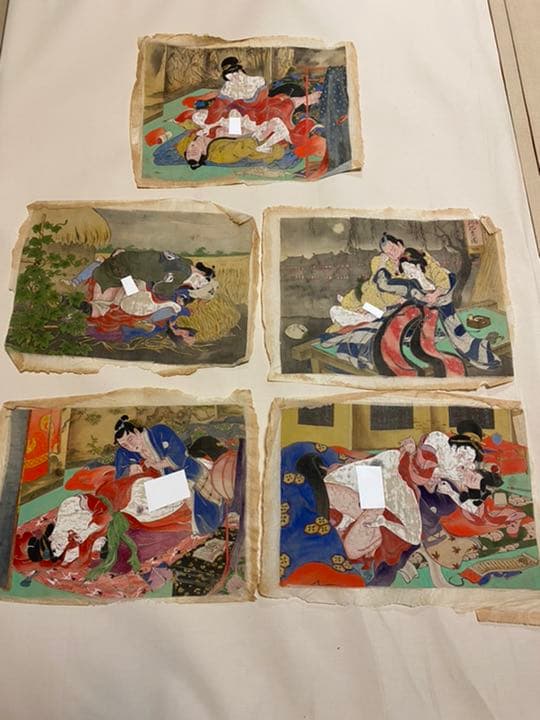 浮世絵　肉筆 春画 絹　５枚