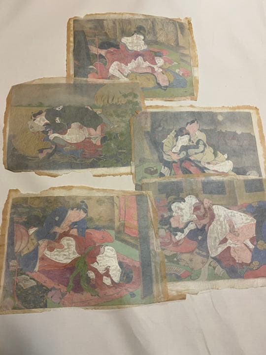 浮世絵　肉筆 春画 絹　５枚