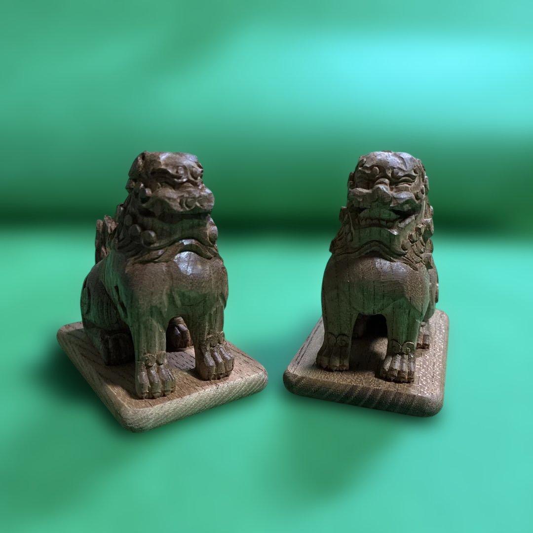 ⑧ 狛犬　彫り物（けやき材）木製　左右一対