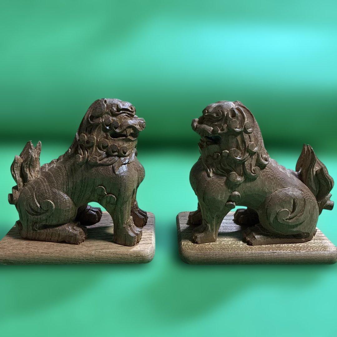 ⑧ 狛犬　彫り物（けやき材）木製　左右一対
