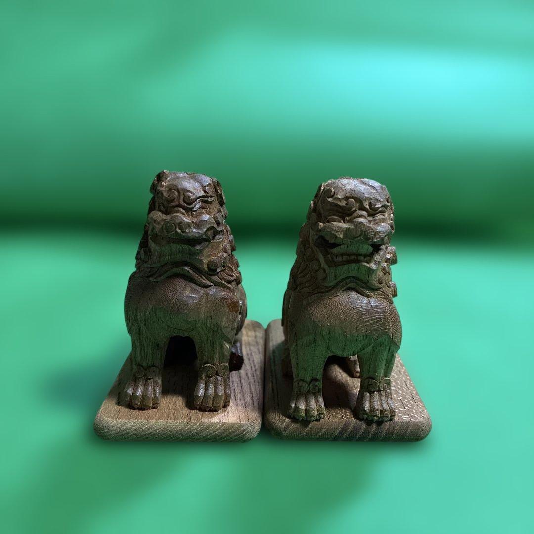 ⑧ 狛犬　彫り物（けやき材）木製　左右一対