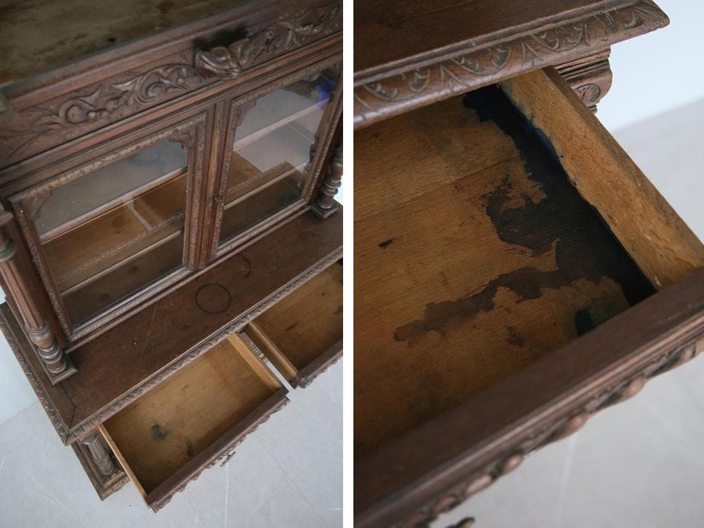 フランスアンティークルイ13世様式キッチンキャビネット/木製食器棚90-41-1