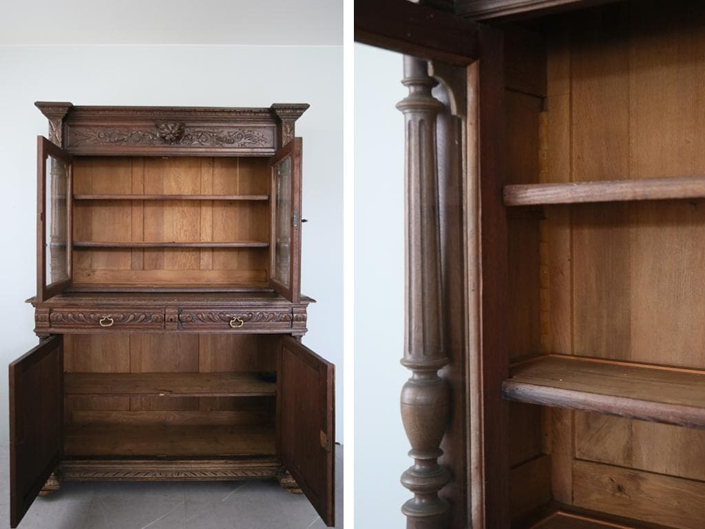 フランスアンティークルイ13世様式キッチンキャビネット/木製食器棚90-41-1