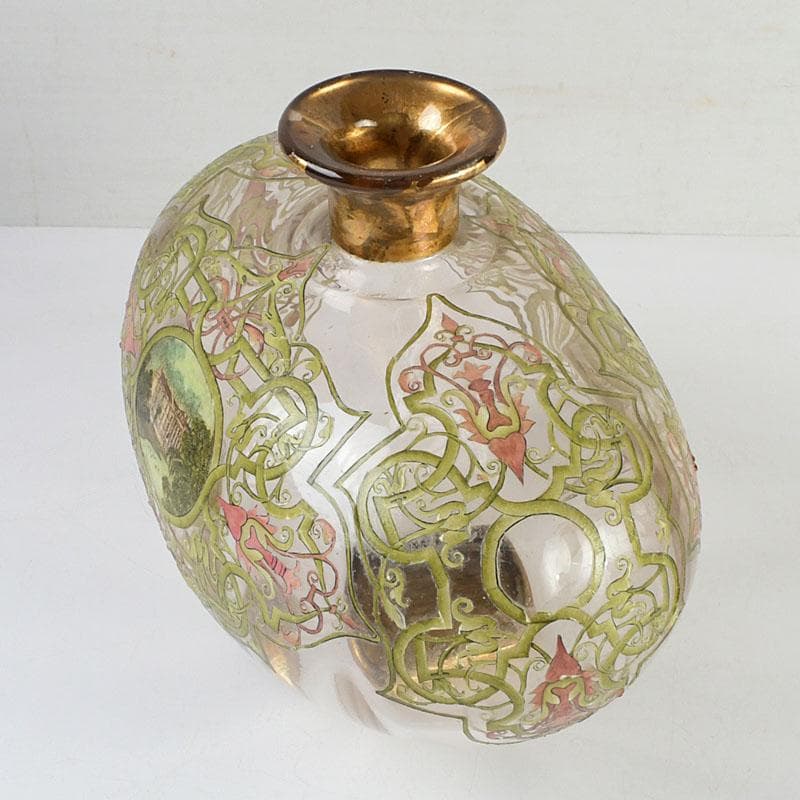 アンティーク　ガラス工芸　風景図　花瓶　C　9410