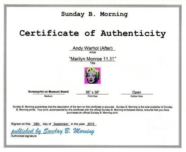 Sunday B Morning マリリンモンロー ピンク ウォーホル　証明書付