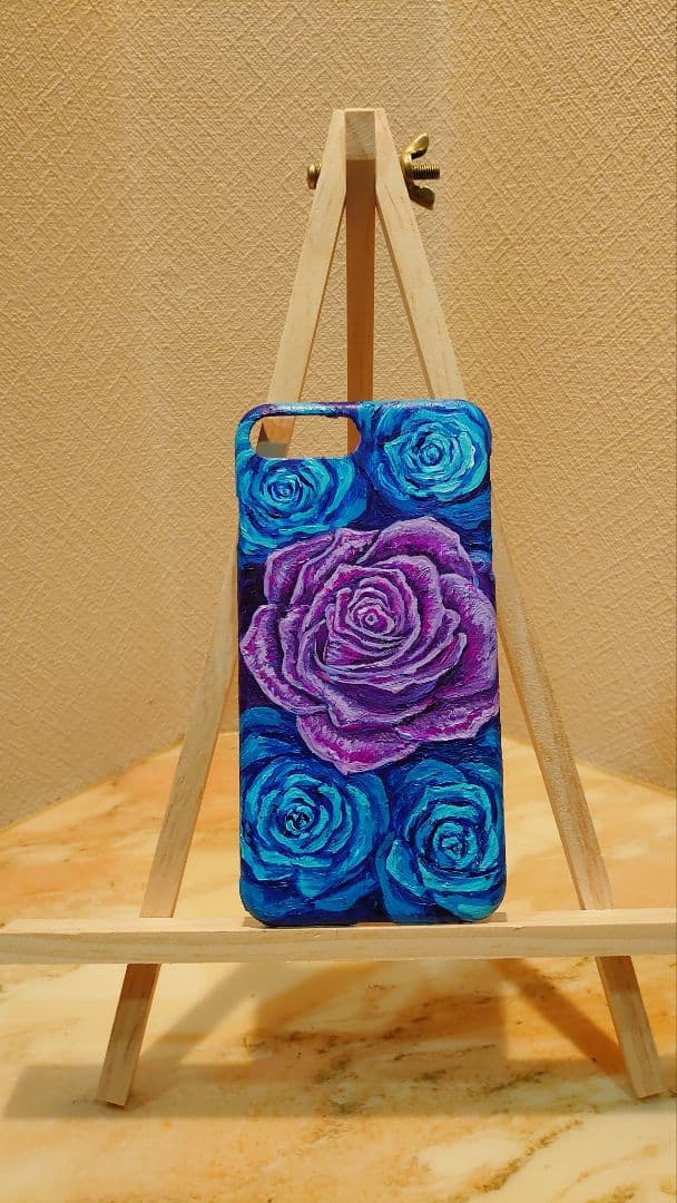 油絵  スマホケース【青と紫薔薇】iPhone8Plus/iPhone7Plus
