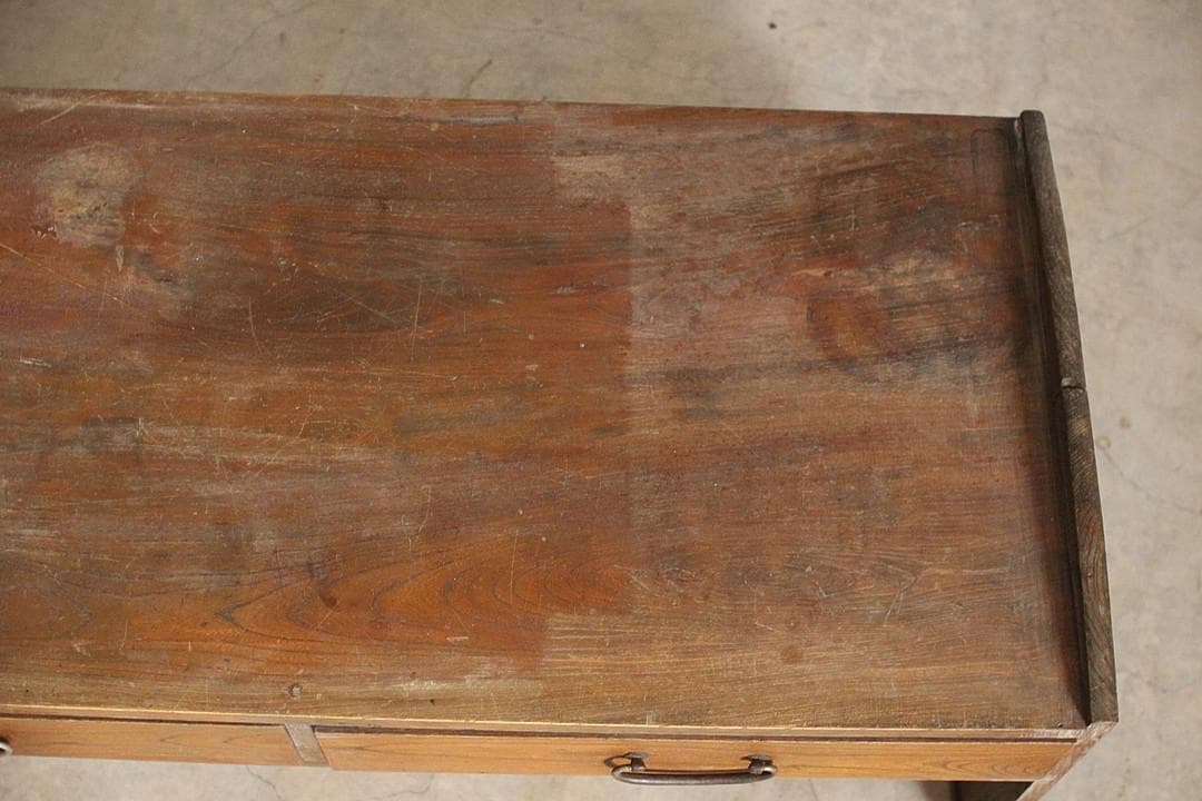 古い木製の机　引き出し2杯　ローテーブル　サイドテーブル　作業台　古家具　古民家