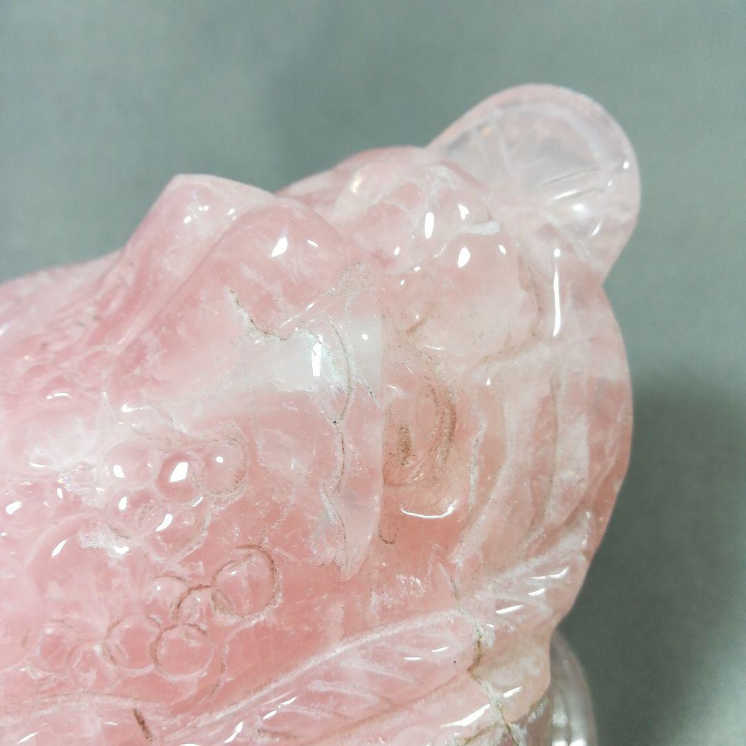 ローズクォーツ　銭蛙　置物　ピンク水晶　天然石　パワーストーン　縁起
