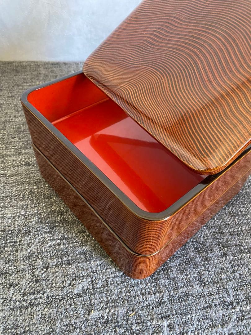 輪島塗　重箱　二段重　木目　未使用