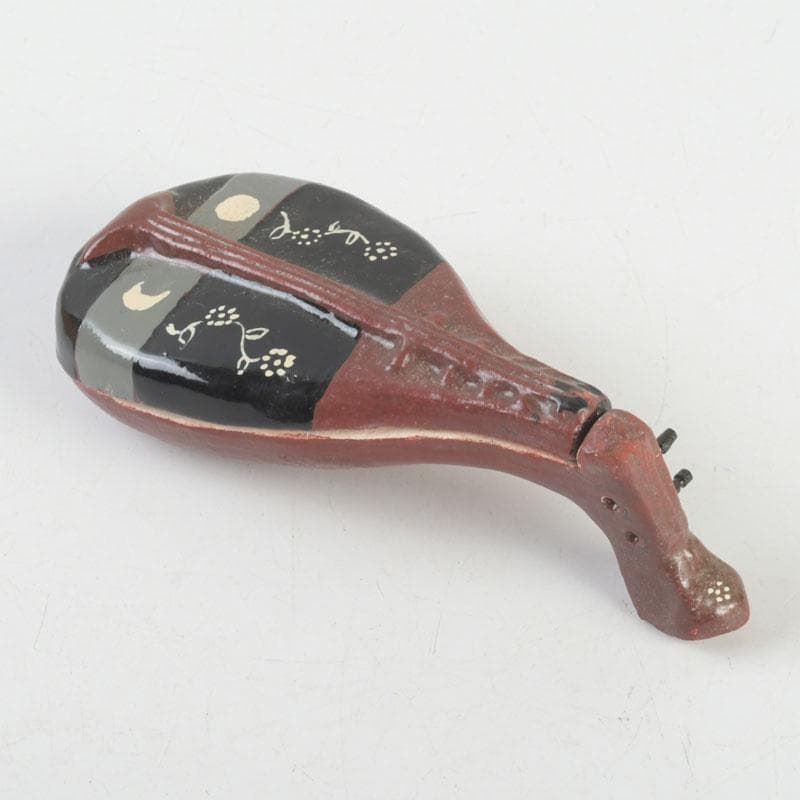 茶道具　横山朝陽作　陶器製　呉須絵　琵琶香合　干支巳　共箱　V　9346