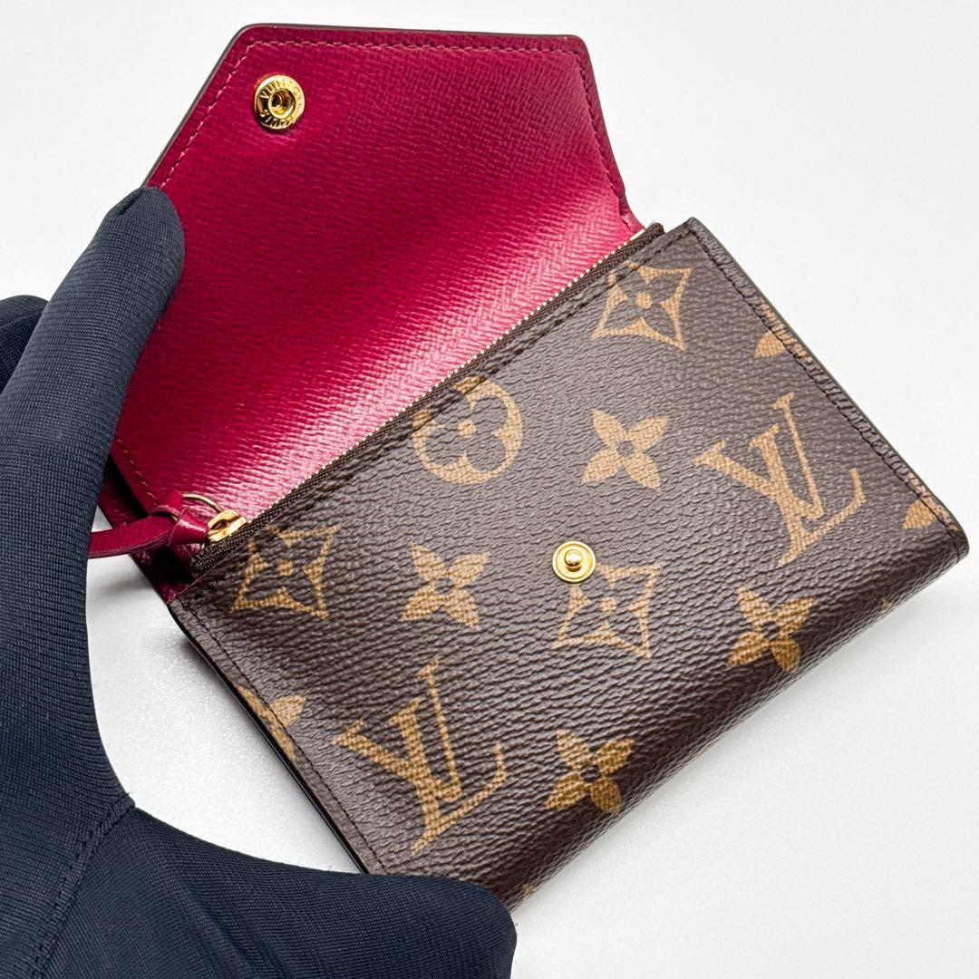 ルイヴィトン モノグラム ヴィクトリーヌ フューシャ 赤 財布 三つ折り レッド