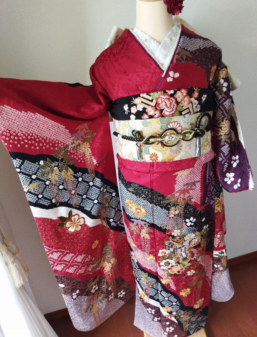 まんまる様　428.絞り刺繍振袖7点セット 正絹フルセット成人式 京都きもの友禅