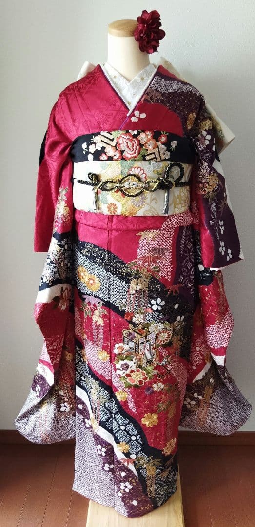 まんまる様　428.絞り刺繍振袖7点セット 正絹フルセット成人式 京都きもの友禅