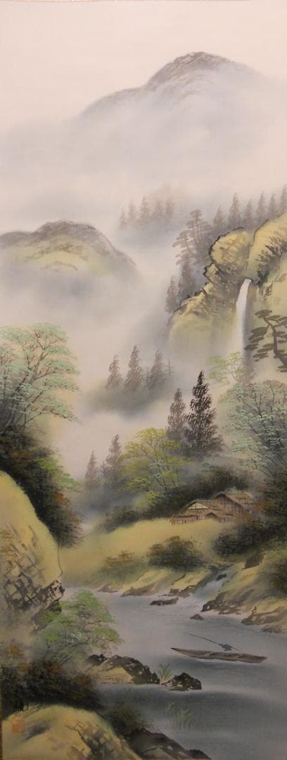 掛け軸 松観 彩色山水 絹本 希少 軸装 茶道具 掛軸 美品 です。