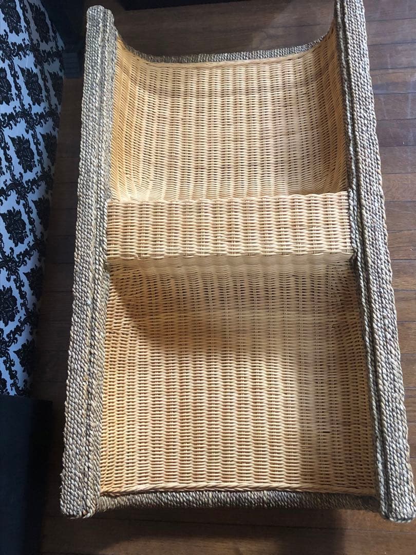 Cherry♦️美品♦️高級ラタン ヴィンテージ 強化ガラス 収納テーブル♦️送料込