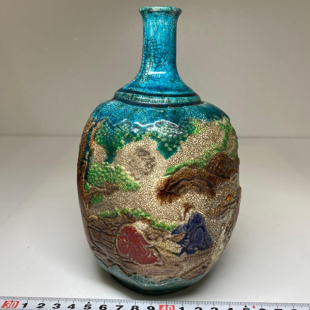 江戸時代　古清水色染付花瓶　木箱付　高さ18.5㎝　東Y7-0121①