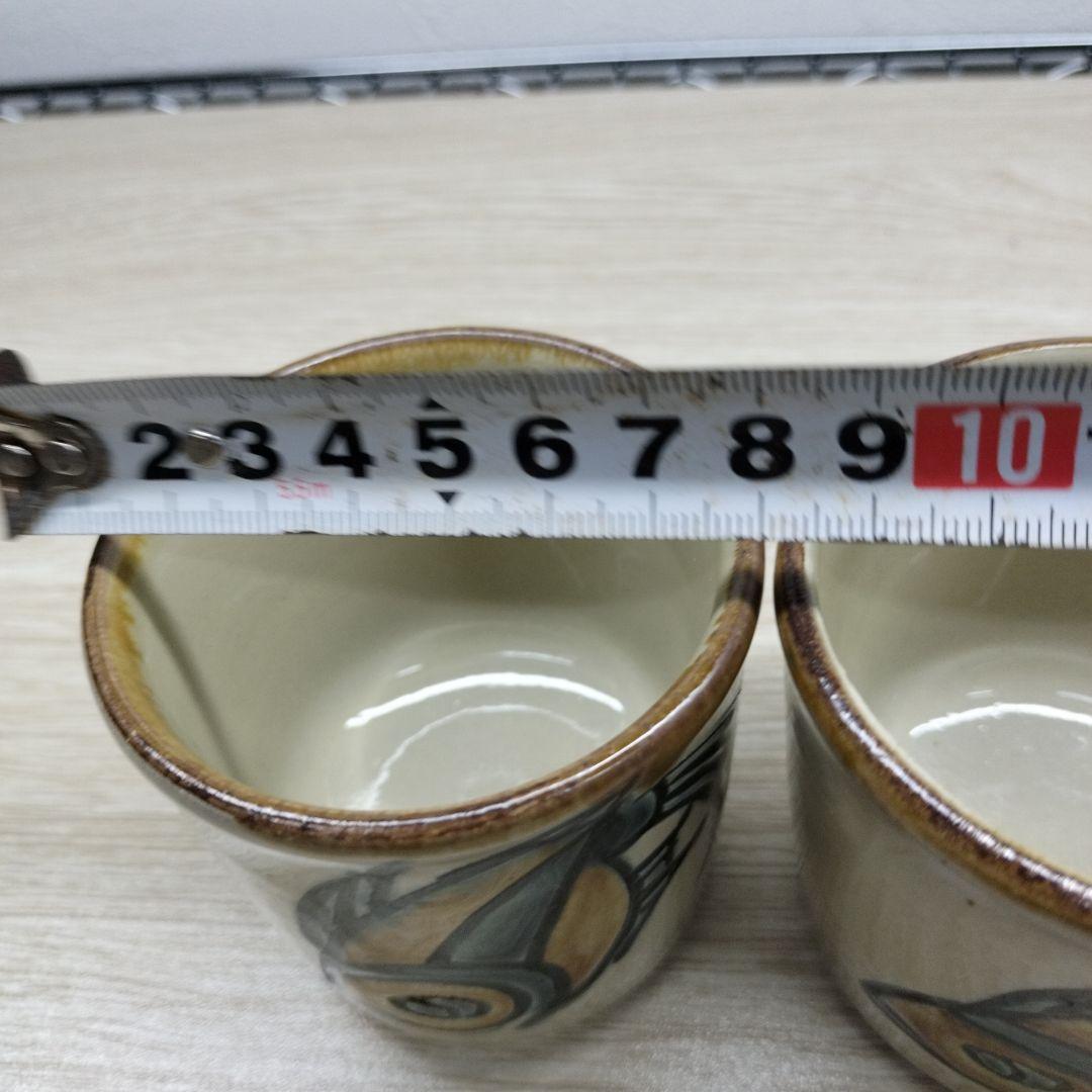 やちむん　宮城須美子作　そばちょこ魚の絵柄 陶器カップ 2個セット　未使用②