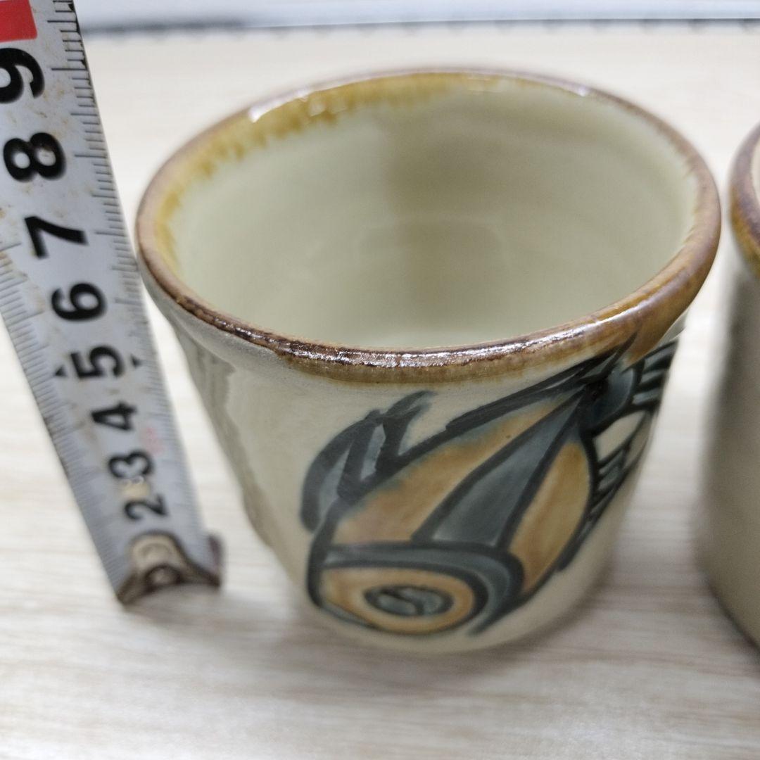 やちむん　宮城須美子作　そばちょこ魚の絵柄 陶器カップ 2個セット　未使用②