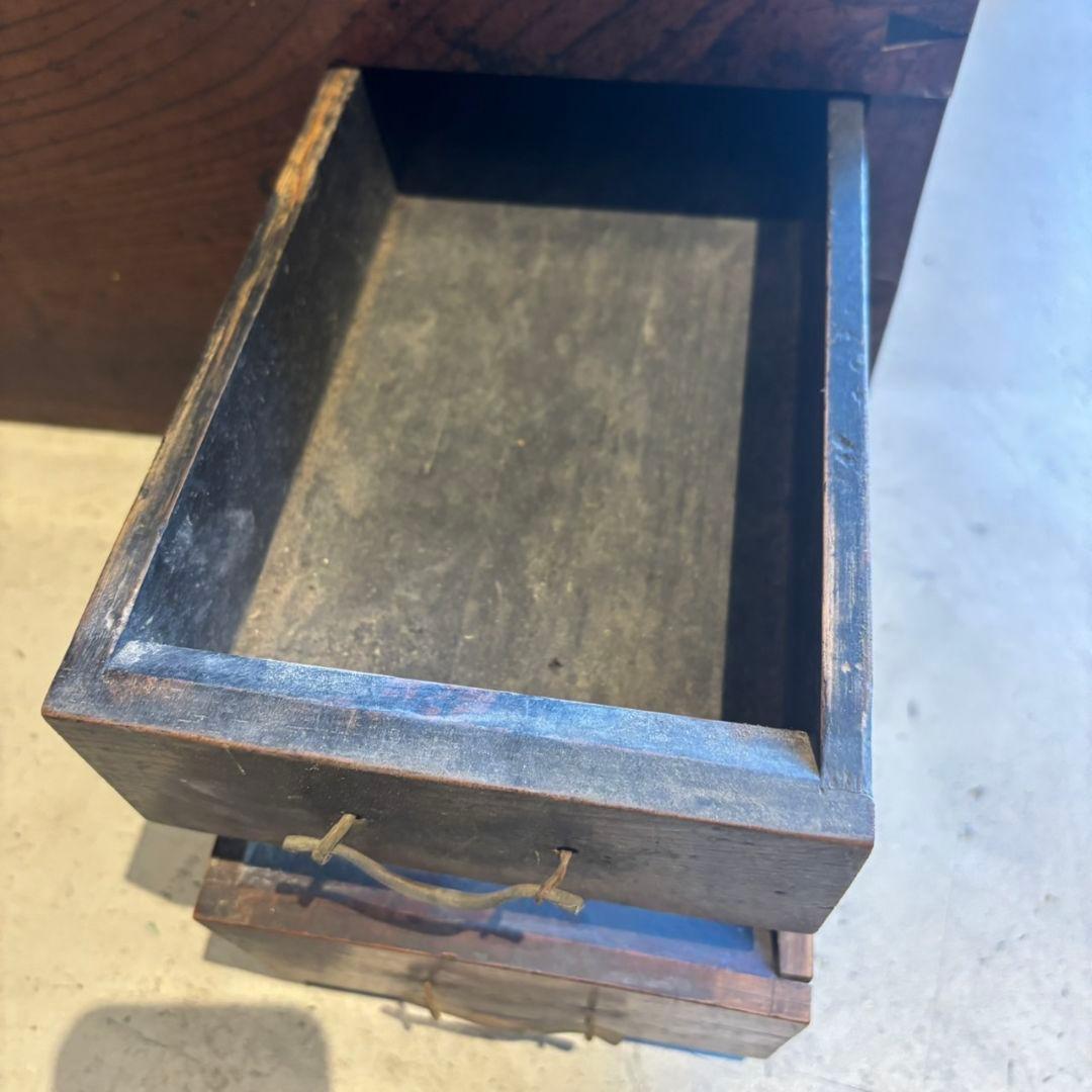 Ly01　木製火鉢　長火鉢　灰入り　昭和レトロ　引き出し付　古道具　アンティーク