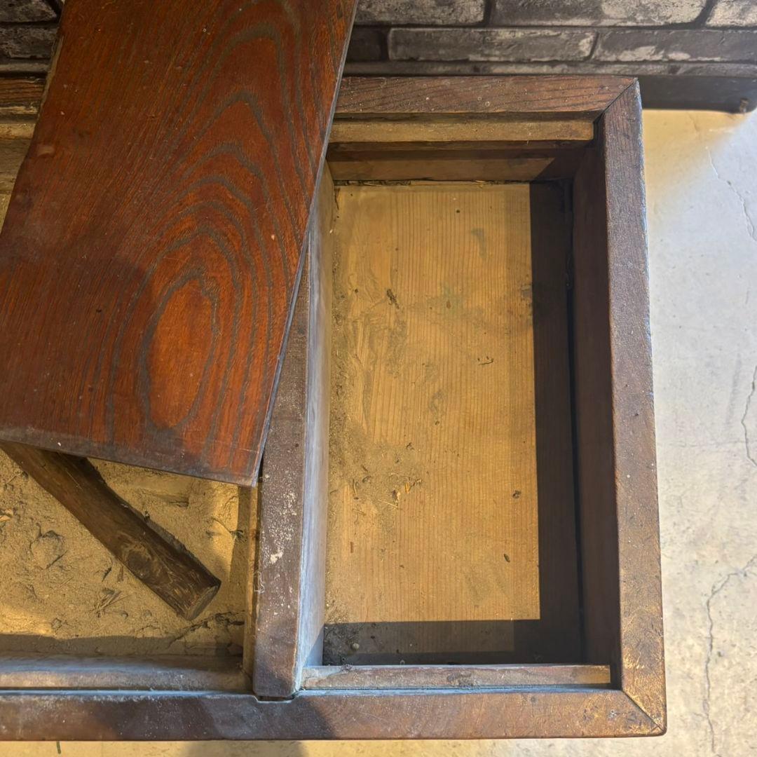 Ly01　木製火鉢　長火鉢　灰入り　昭和レトロ　引き出し付　古道具　アンティーク