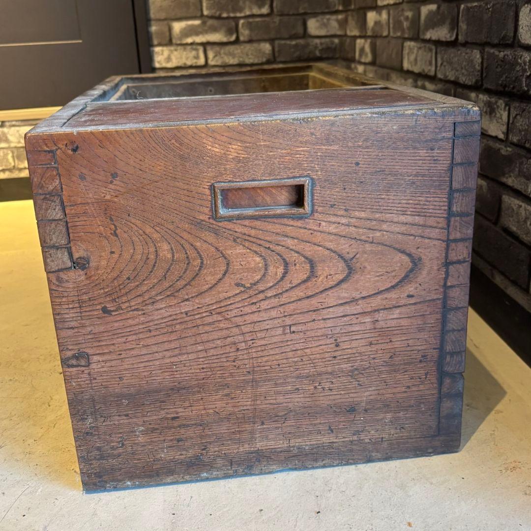 Ly01　木製火鉢　長火鉢　灰入り　昭和レトロ　引き出し付　古道具　アンティーク