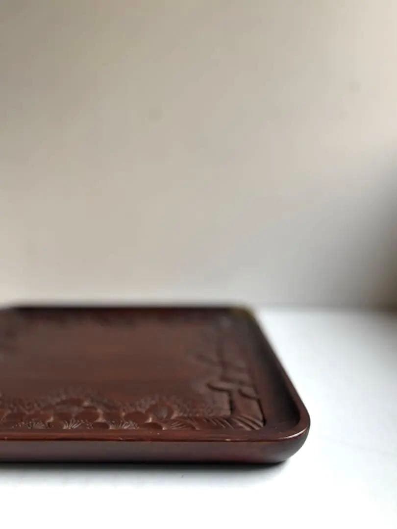 755 ヴィンテージ 軽井沢彫 桜彫 角盆 大阪屋家具店 金継ぎ 民芸 工芸