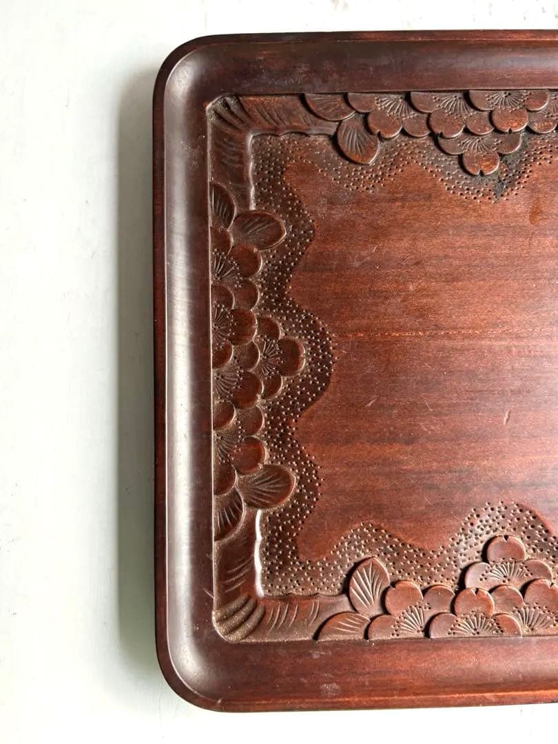 755 ヴィンテージ 軽井沢彫 桜彫 角盆 大阪屋家具店 金継ぎ 民芸 工芸