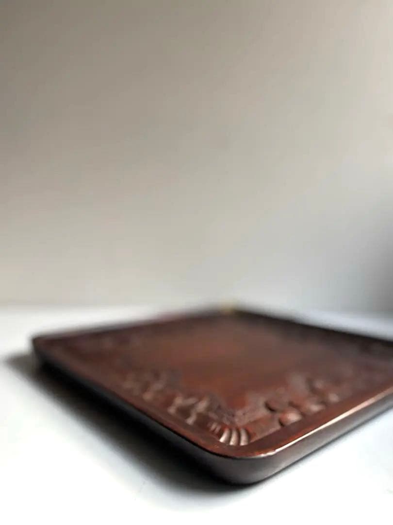 755 ヴィンテージ 軽井沢彫 桜彫 角盆 大阪屋家具店 金継ぎ 民芸 工芸