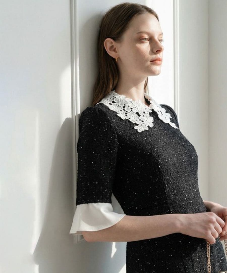 ＊新品タグ付き＊LEJA 花柄レースカラースパンコール刺繍Aラインフレアドレス