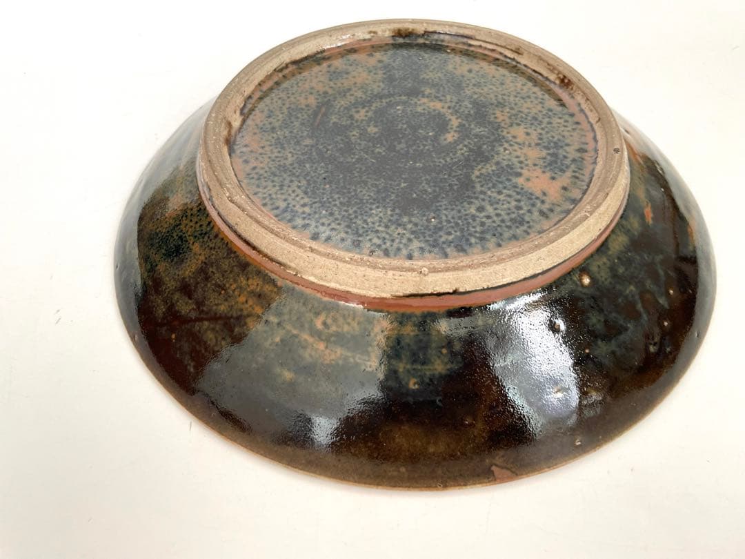 陶芸家　人間国宝　濱田庄司　浜田庄司　鉄釉抜絵皿　大皿　飾り皿　共箱