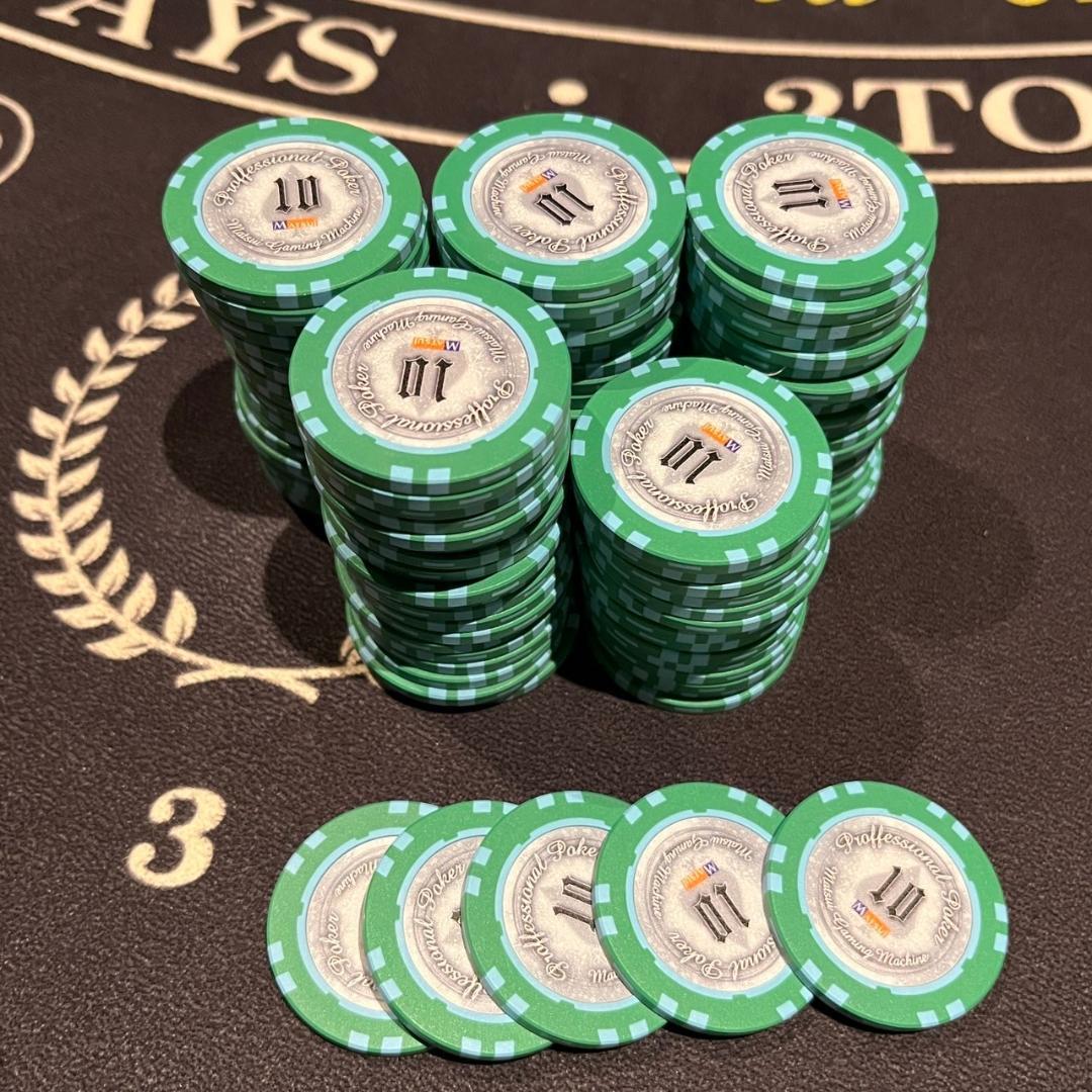 11 MGM社正規品 カジノチップ 100枚 10$ ポーカーチップ  H26年