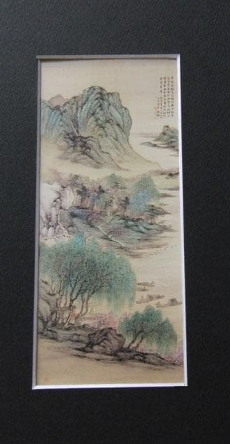 奥原晴湖、【垂楊桃花の図】、希少な額装用画集より、新品額装付、状態良好