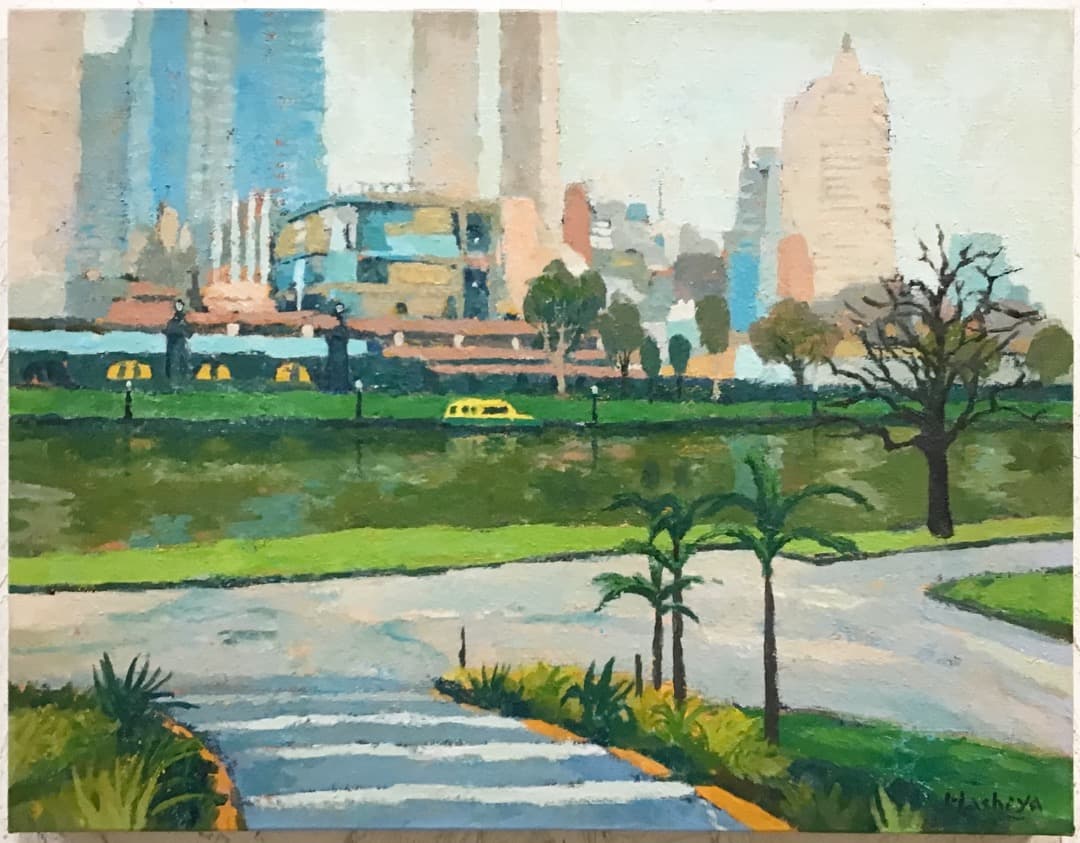 絵画 465 油絵/風景/オーストラリア/メルボルン/ヤラ川/F6号