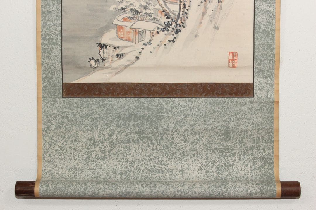 No5372 掛軸　作者不詳　在銘　雪中山水　萬山積雪　紙本　中国画　送料無料