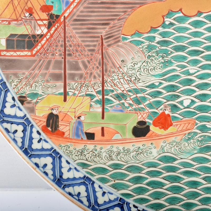 伊万里焼　古伊万里　色絵　南蛮船文　大皿　飾皿　直径約61cm　D　R5361B