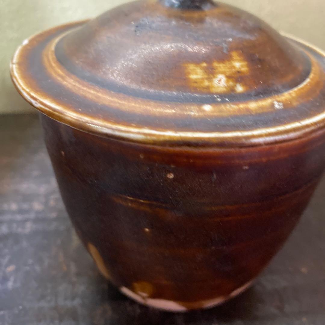 中国宗代　褐釉蓋物【桐箱付】