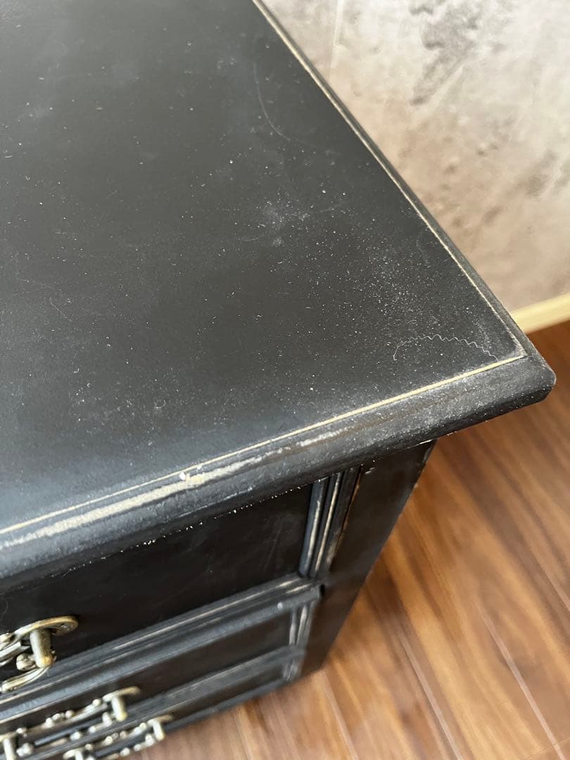 アンティーク風　3段キャビネット　チェスト　引き出し　家具　黒　ブラック　サリュ