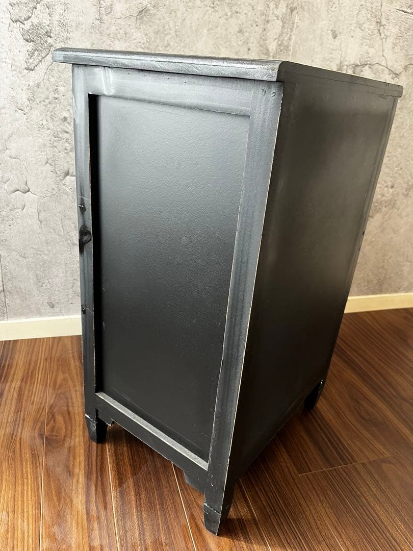 アンティーク風　3段キャビネット　チェスト　引き出し　家具　黒　ブラック　サリュ