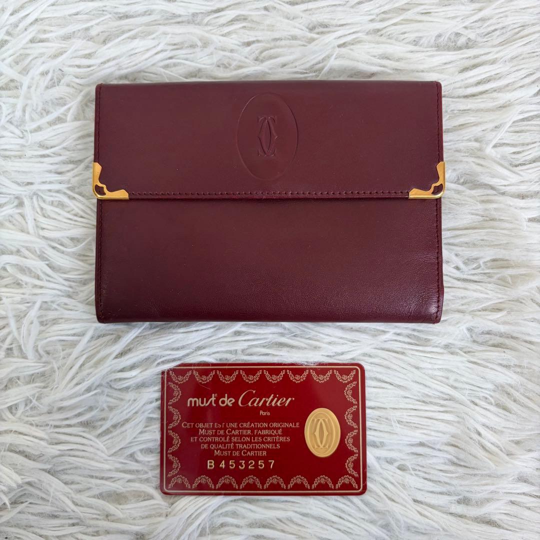 未使用級✨Cartier カルティエ 三つ折り財布 Wホック 金具 ボルドー