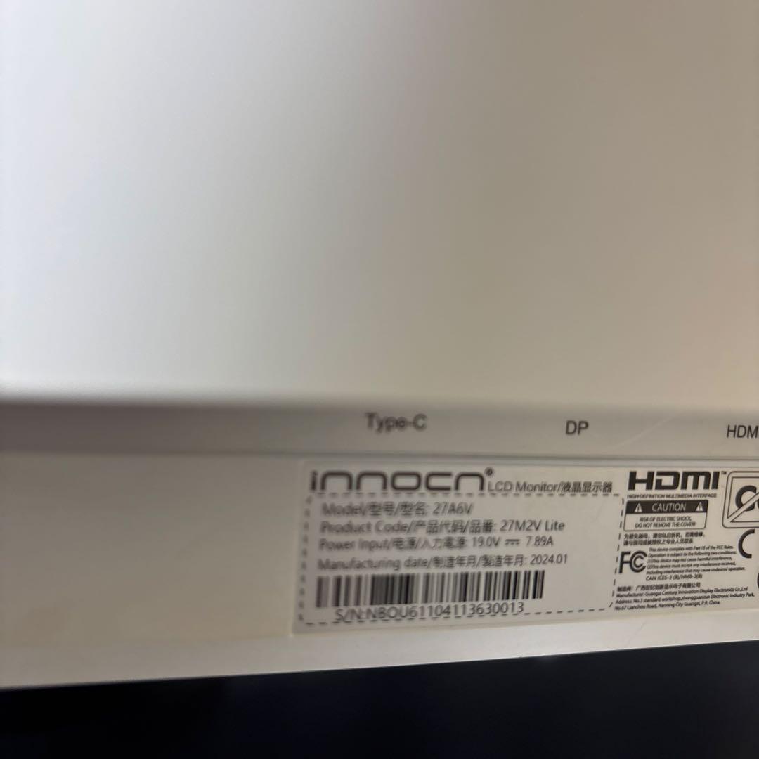 【中古品】innocn 4K 27インチ ホワイト